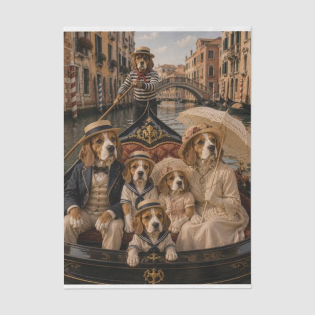 Victorian Beagle Family Tissue Paper Decoupage  (Front)