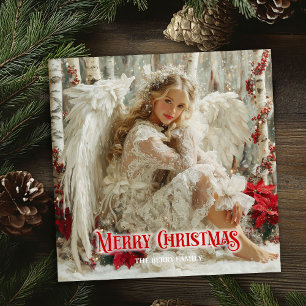 Victorian beautiful angel red and gold artistic  holiday card