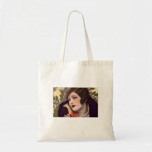Victorian beauty in purple coat tote bag