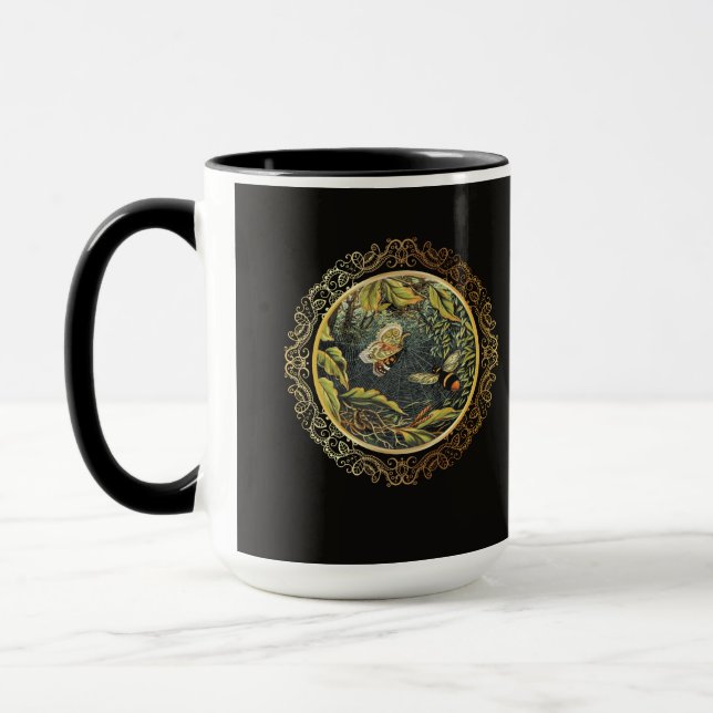 Victorian Bee and Butterfly in Spider Web Mug (Left)