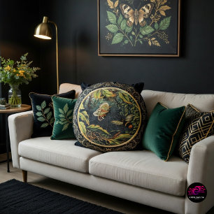 Victorian Bee and Butterfly in Spider Web Round Cushion