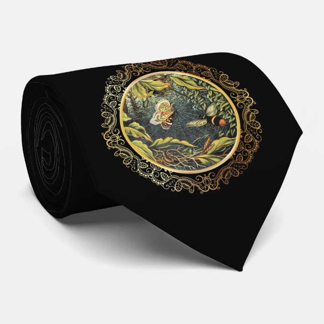 Victorian Bee and Butterfly in Spider Web Tie (Rolled)