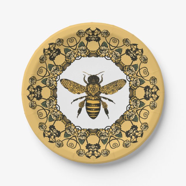 Victorian Bee Honey Label Personalise Dinner Plate (Front)