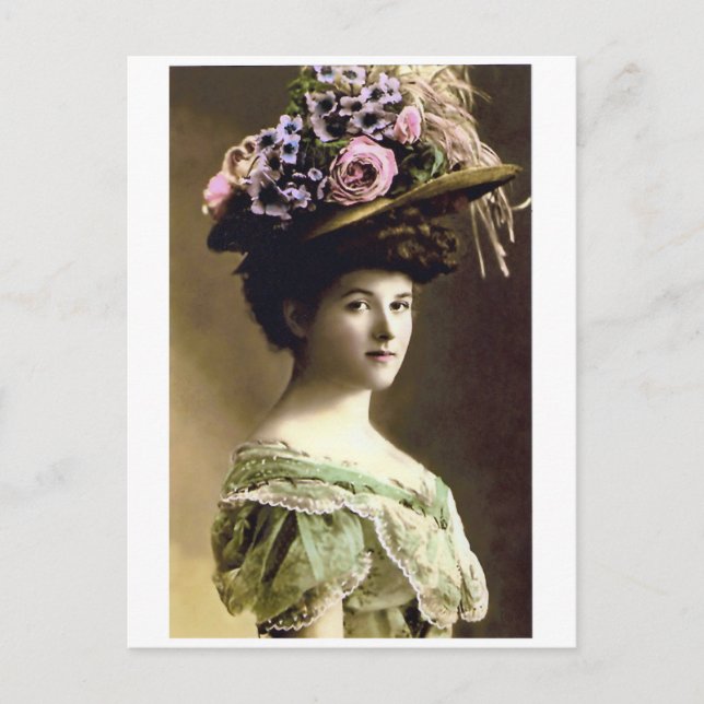 Victorian Big Hat Lady Postcard (Front)