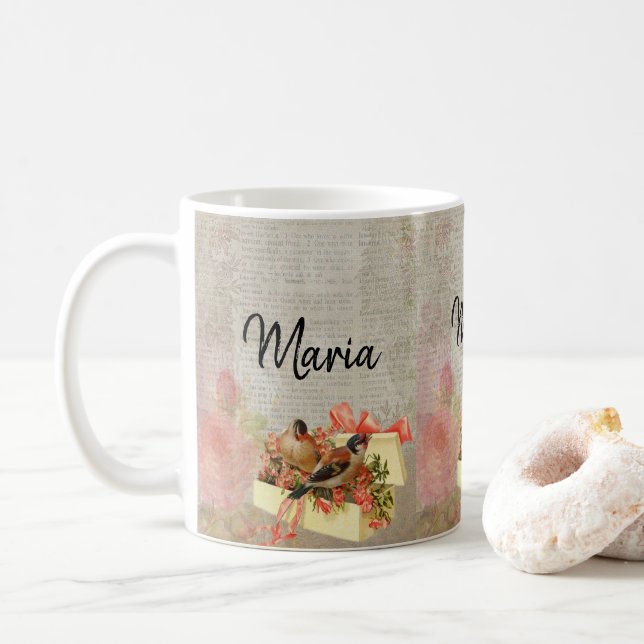 Victorian Bird Floral Mug (With Donut)