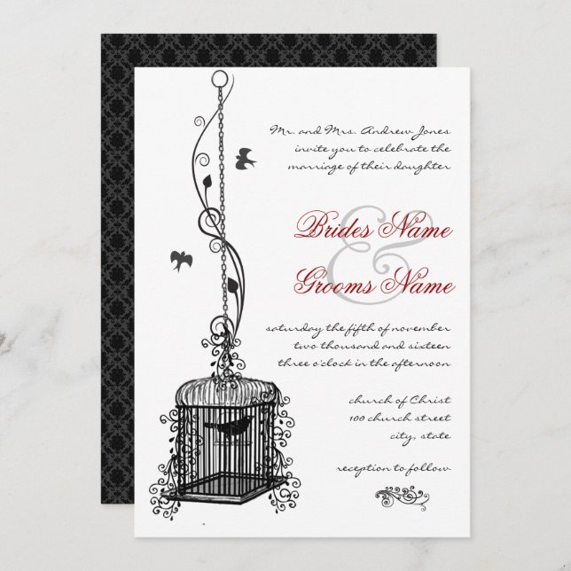 Victorian Birdcage Red Boho Wedding Invitations (Front/Back)