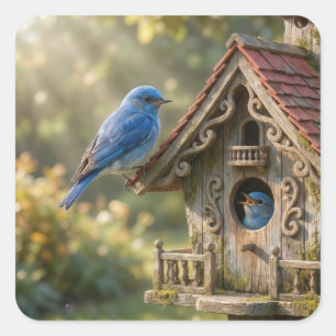 Victorian Birdhouse with Bluebirds Square Sticker