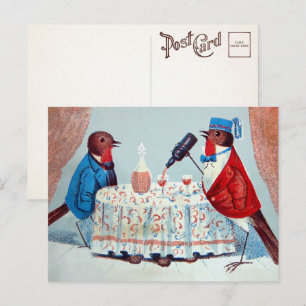 Victorian Birds with Wine Postcard