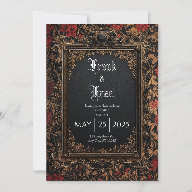 Victorian Black and Gold Baroque Wedding Invitation (Front)