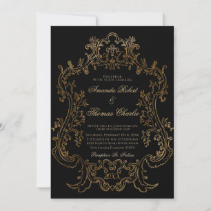 Victorian Black and Gold Wedding Invitation