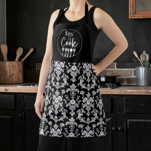 Victorian Black and White Damask Pattern Apron