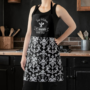 Victorian Black and White Damask Pattern Apron