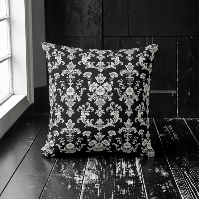 Victorian Black and White Damask Pattern Cushion (Creator Uploaded)