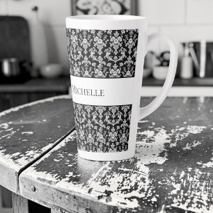 Victorian Black and White Damask Pattern Latte Mug