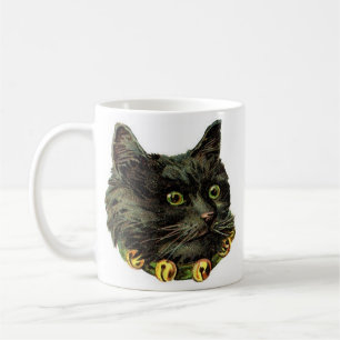 Victorian black cat with bell collar coffee mug