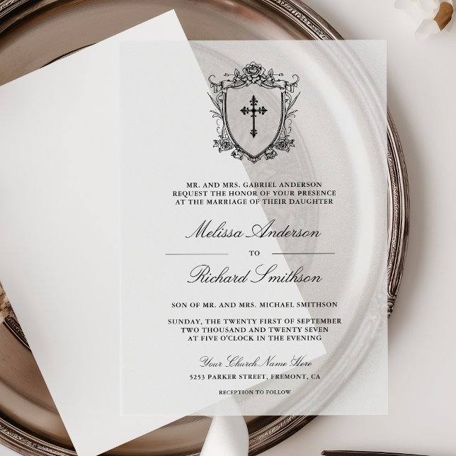Victorian Black Catholic Wedding Vellum Invitations (Creator Uploaded)