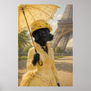 Victorian Black Labrador Lady at the Eiffel Tower  Poster
