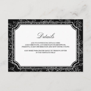 Victorian Black Line Art Wedding Details Enclosure Card