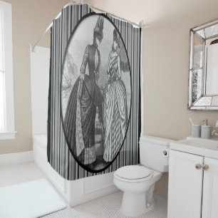 Victorian black white lady stripe showercurtain shower curtain