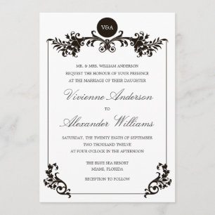 VICTORIAN BLACK & WHITE    WEDDING INVITATION