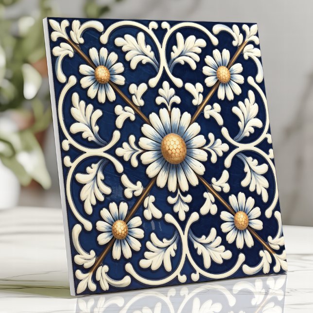Victorian Blue and Ivory Daisy Pattern Tile (Creator Uploaded)