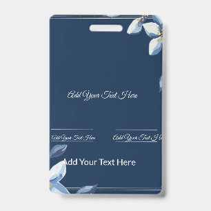 Victorian Blue Floral Dusty Blue Wedding ID Badge