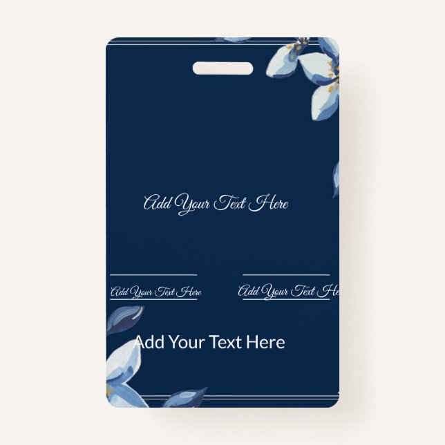 Victorian Blue Floral Dusty Blue Wedding  ID Badge (Front)