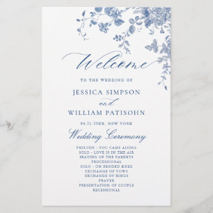 Victorian Blue Floral Wedding Ceremony Program