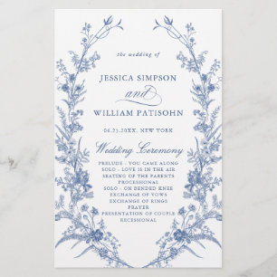 Victorian Blue Floral Wedding Ceremony Program