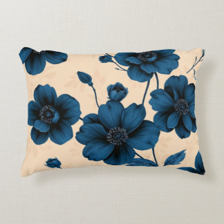 Victorian Blue Flowers on Beige Background Pillow