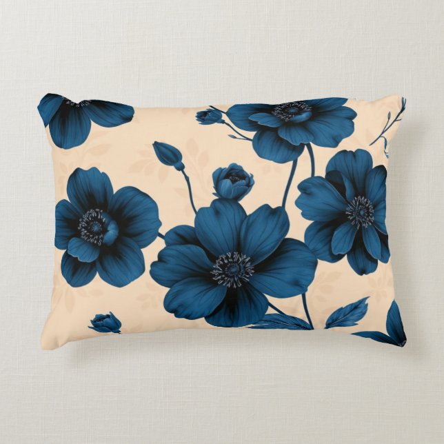 Victorian Blue Flowers on Beige Background Pillow (Front)