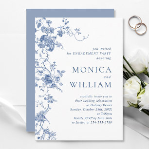Victorian Blue French Floral ENGAGEMENT PARTY Invitation
