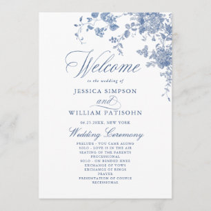 Victorian Blue French Floral Wedding Ceremony Programme