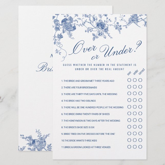 Victorian Blue French Garden Bridal Shower Game (Front/Back)