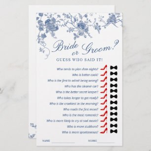 Victorian Blue French Garden Bridal Shower Game