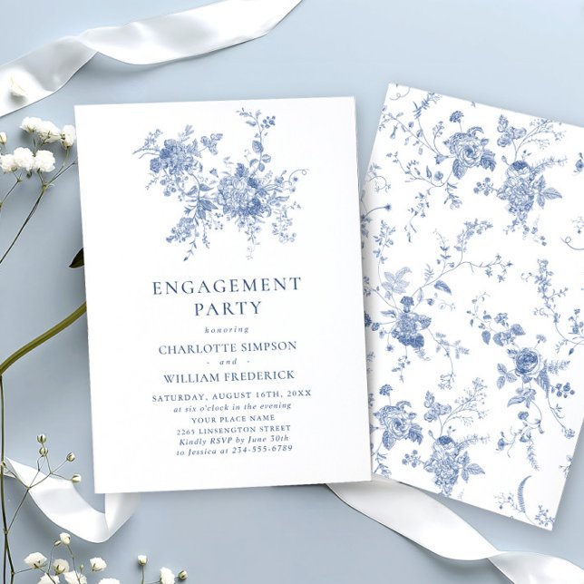 Victorian Blue French Garden ENGAGEMENT PARTY Invitation (Creator Uploaded)