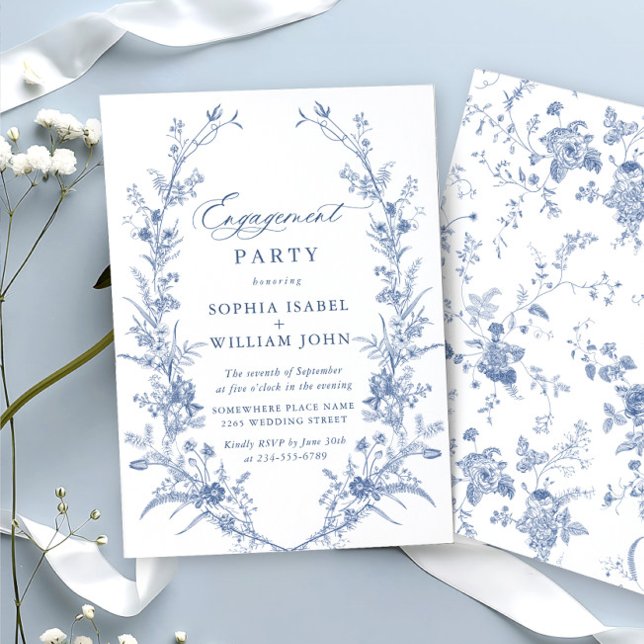 Victorian Blue French Garden ENGAGEMENT PARTY Invitation (Creator Uploaded)
