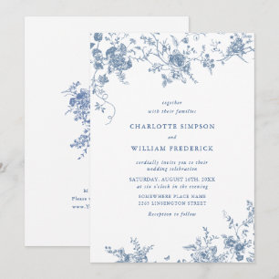 Victorian Blue French Garden Floral Wedding Invitation