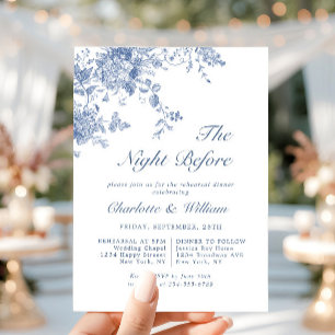Victorian Blue French Garden Rehearsal Dinner Invitation