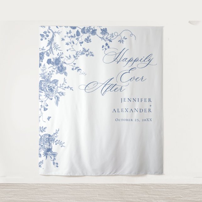 Victorian Blue French Garden Wedding Backdrop Tapestry (Front)