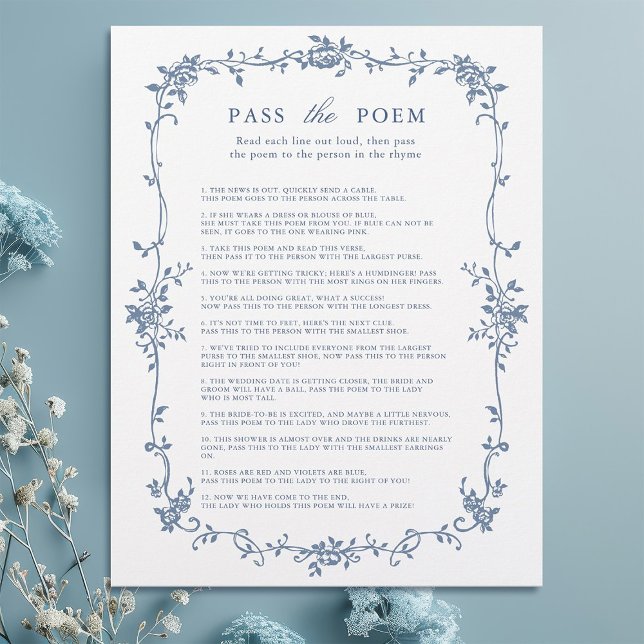 Victorian Blue 'Pass the Poem' Bridal Shower Game (Creator Uploaded)