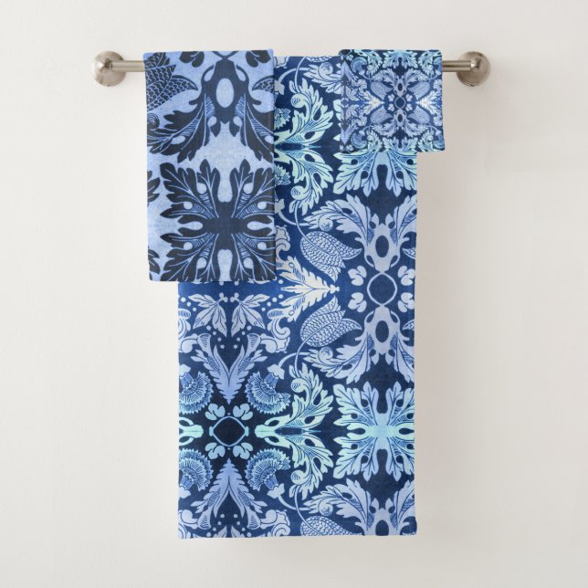 Victorian Blue Pattern Towels (Insitu)