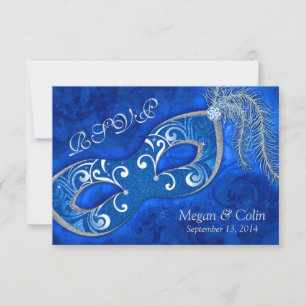 Victorian Blue Silver Masquerade Ball Wedding RSVP Card