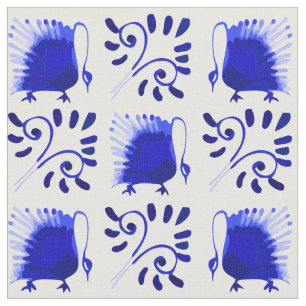 Victorian Blue Swans William Morris Pattern Vintag Fabric