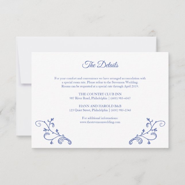 Victorian Blue Wedding Details Card (Front)