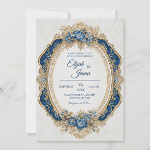 Victorian Blue With Elegant Floral Accents Wedding Invitation