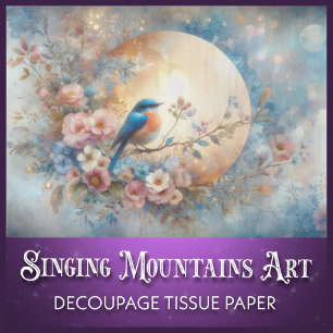 Victorian Bluebird and Gold Floral Decoupage Tissue Paper