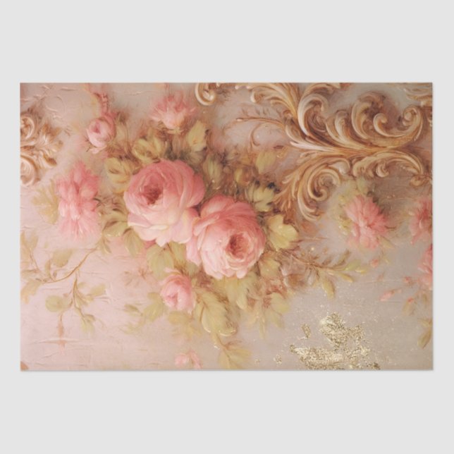 Victorian Blush English Roses Gold Gunge  Tissue Paper (Front)