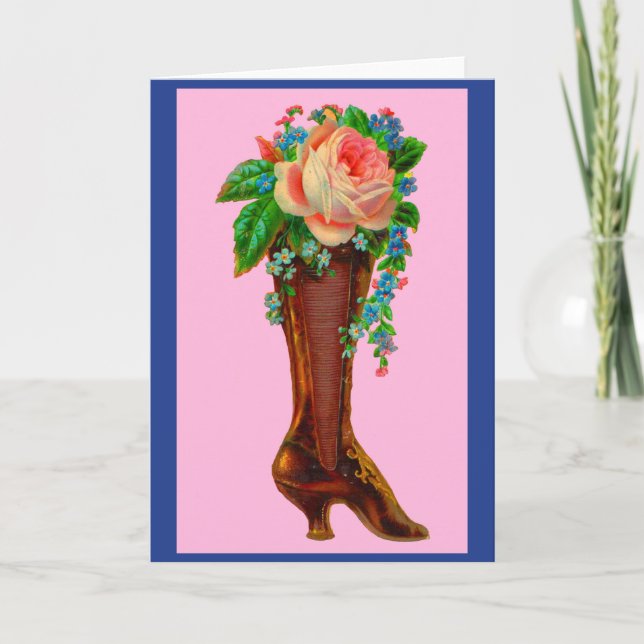 Victorian boot holding flowers card (Front)
