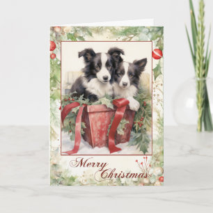 Victorian Border Collie Puppy Christmas Holiday Card